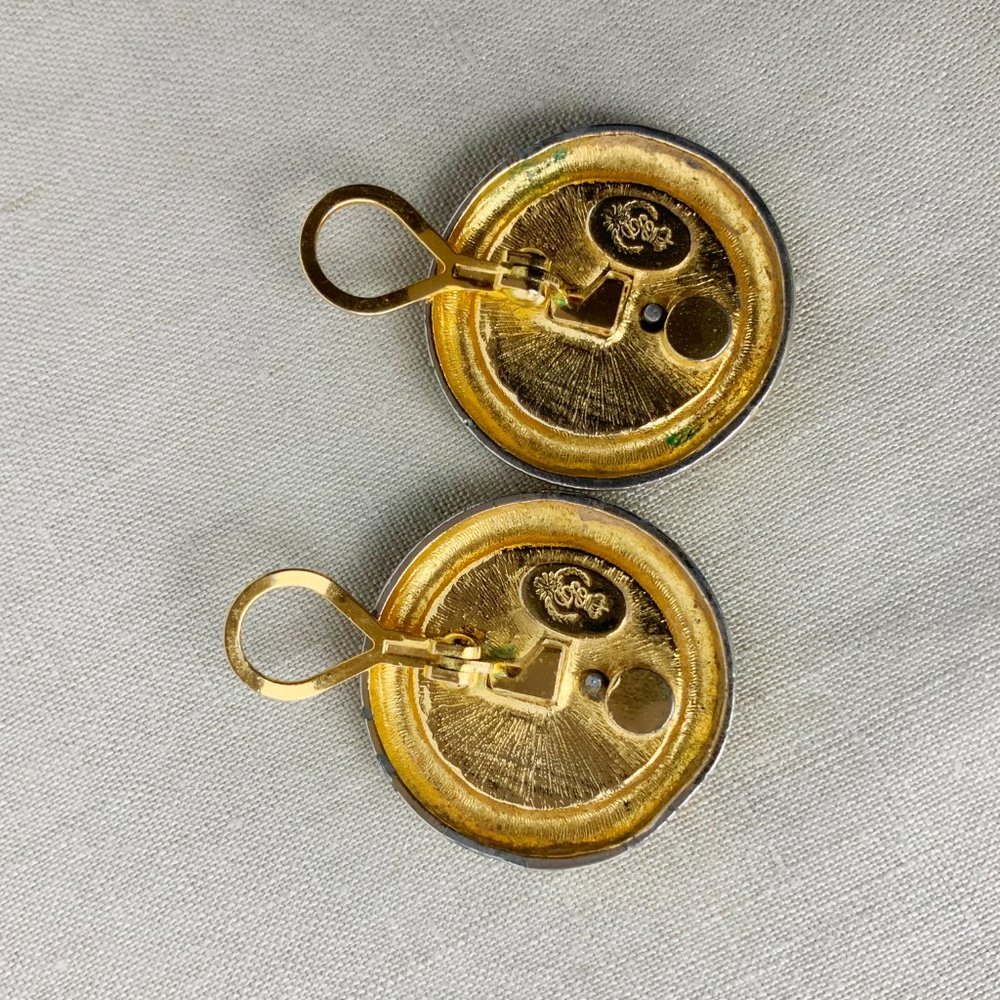 Vintage 80s Premier Designs Silver And Gold Tone Coin Clip On Earrings - Picture 10 of 16